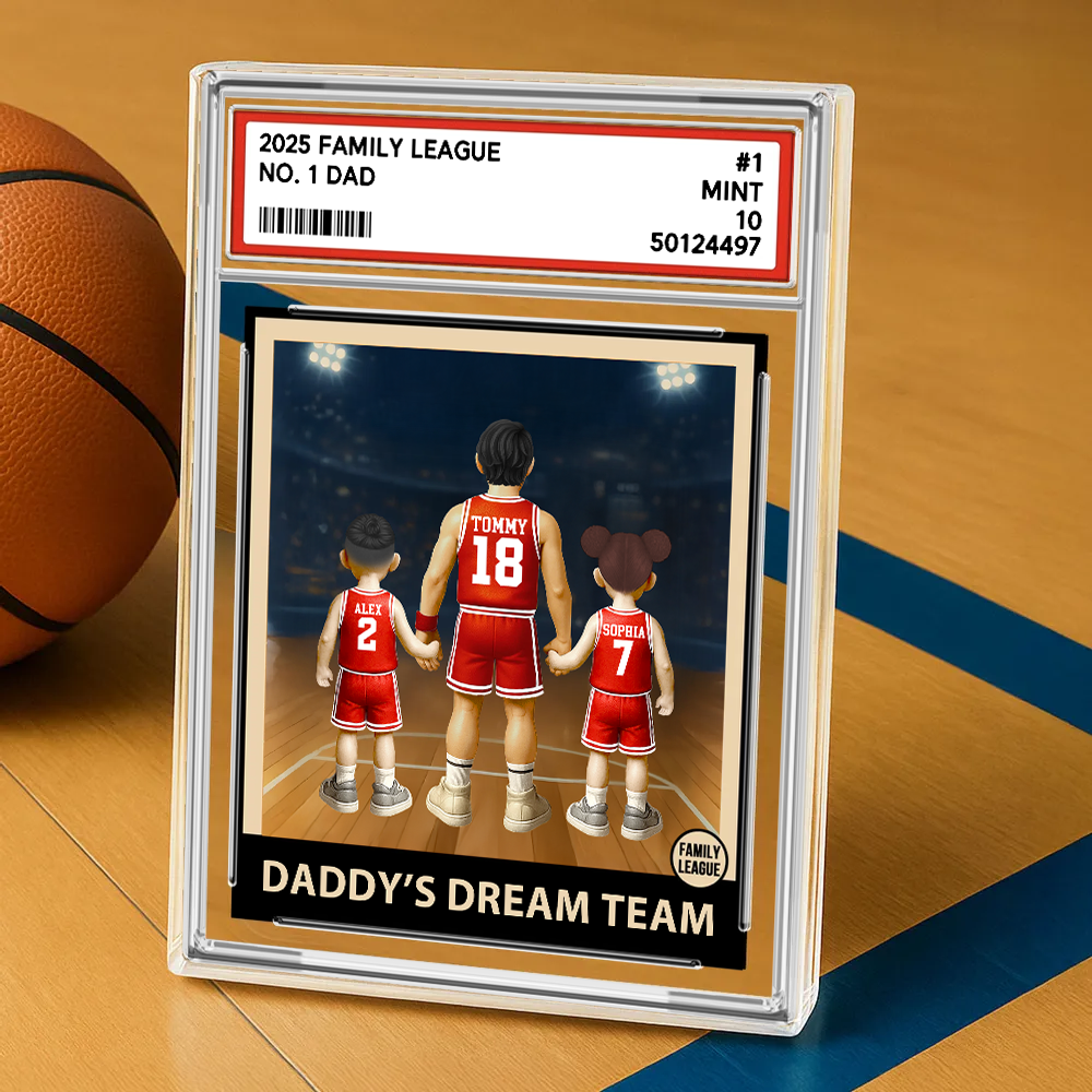 Basketball No. 1 Dad Grandpa Man & Kids, Fathers Day Trading Card Style, Personalized Daddy Dream Team Acrylic Block Plaque A2110