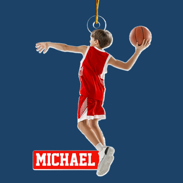 Basketball Player Son & Daughter - Personalized Photo Custom Shaped Acrylic Ornament - Image 5