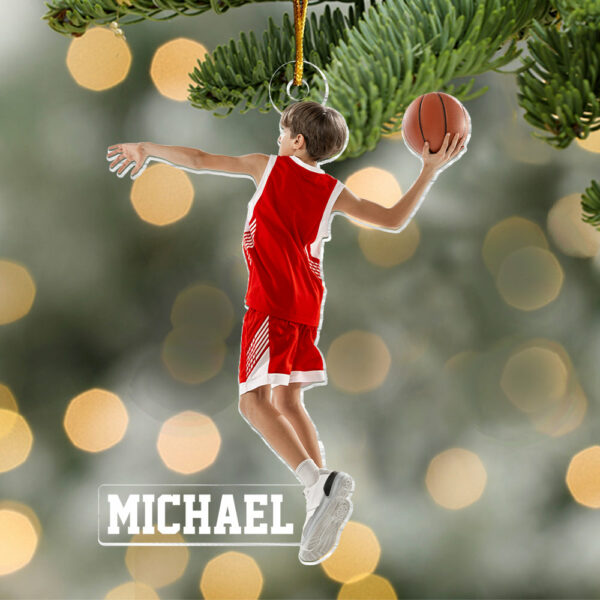 Basketball Player Son & Daughter - Personalized Photo Custom Shaped Acrylic Ornament - Image 3