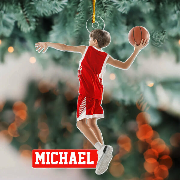 Basketball Player Son & Daughter - Personalized Photo Custom Shaped Acrylic Ornament - Image 2