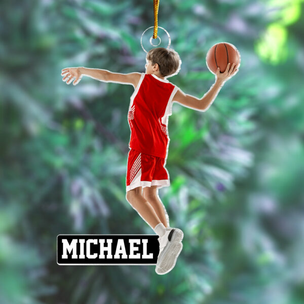 Basketball Player Son & Daughter - Personalized Photo Custom Shaped Acrylic Ornament - Image 4