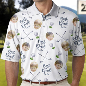 Best Dad By Par - Personalized Polo Shirt with Face, Customized Polo for Golfer, Great Gift for Dad, Father, Golf Gift for Men, Golf Shirt