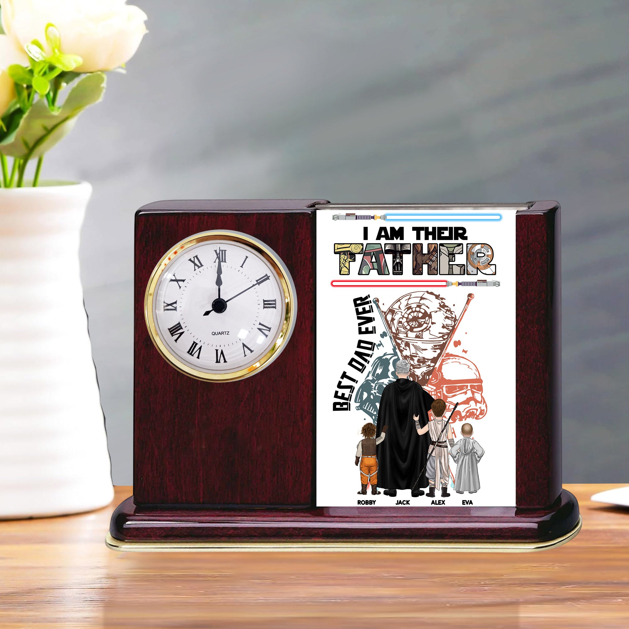 Best Dad Ever - Personalized Acrylic Desk Clock Plaque Gift For Dad