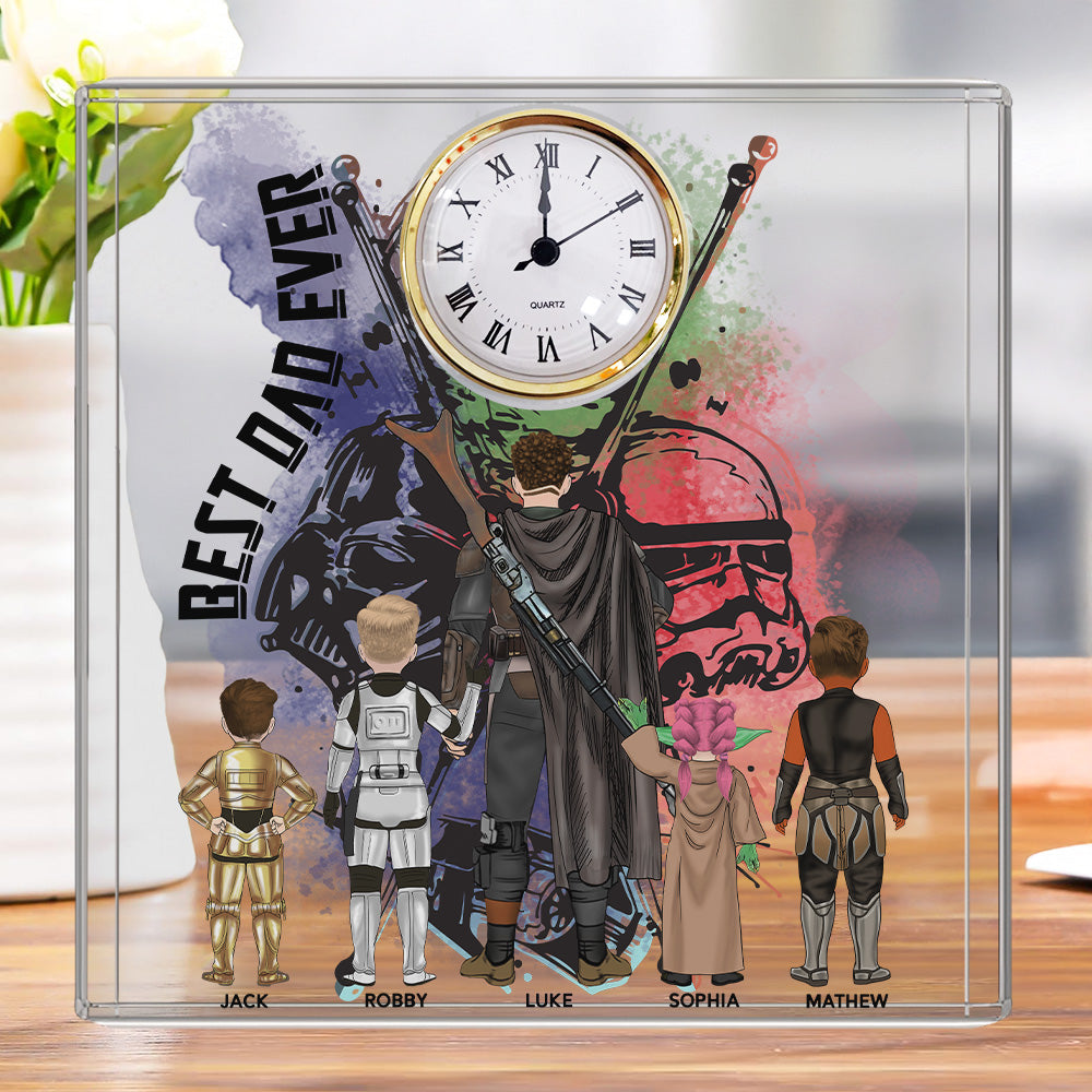 Best Dad Ever - Personalized Acrylic Desk Clock Plaque Gift For Dad Vr2