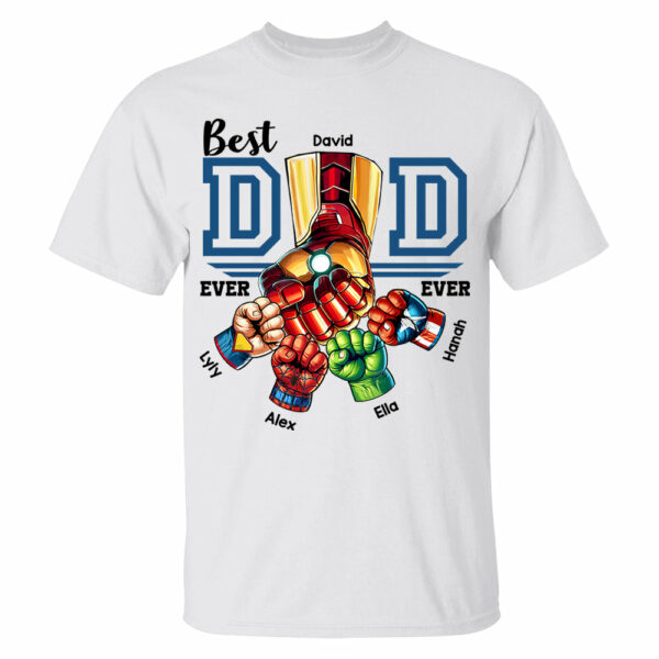 Best Dad Ever Personalized Shirt - Super Father's Day Fist Bump Custom Gift - Father's Day Best Dad Ever - Custom Name Hand Kid Names Gift - Image 2