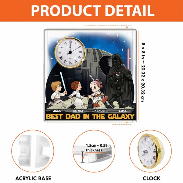 Best Dad In The Galaxy - Personalized Acrylic Desk Clock Plaque Gift For Dad - Image 4