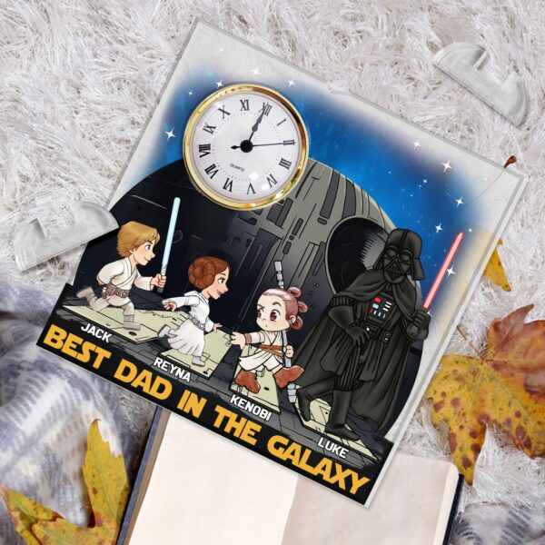 Best Dad In The Galaxy - Personalized Acrylic Desk Clock Plaque Gift For Dad - Image 3