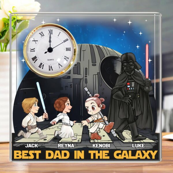 Best Dad In The Galaxy - Personalized Acrylic Desk Clock Plaque Gift For Dad