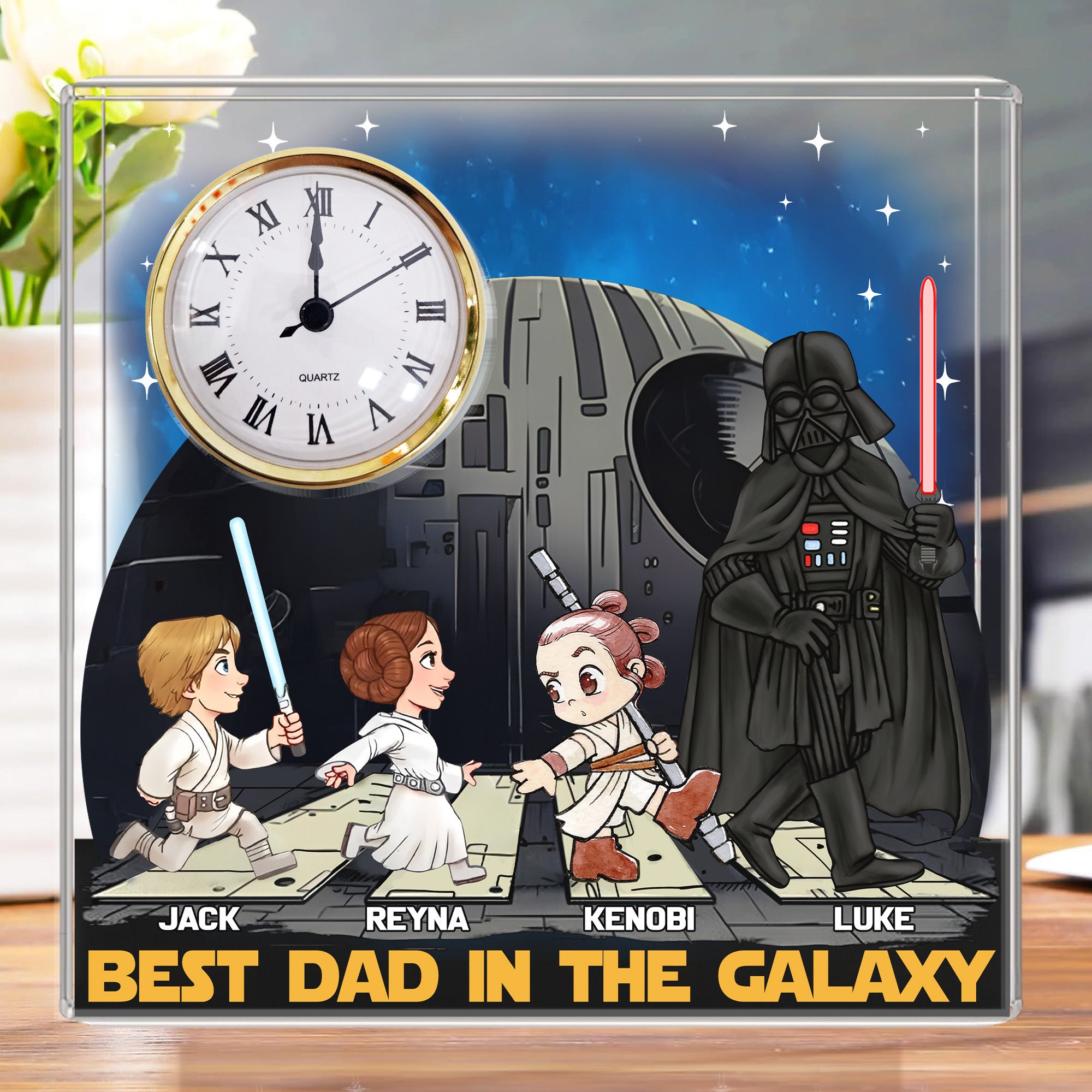 Best Dad In The Galaxy - Personalized Acrylic Desk Clock Plaque Gift For Dad