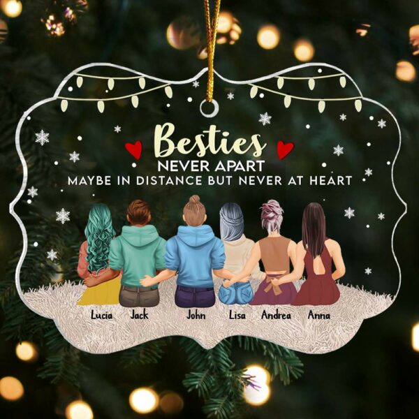 Bestie Never Apart Maybe In Distance But Never At Heart - Personalized Christmas Ornament - Image 3