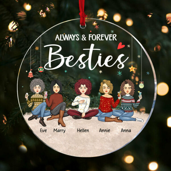 Besties Forever - Personalized Circle Acrylic Ornament - Image 4