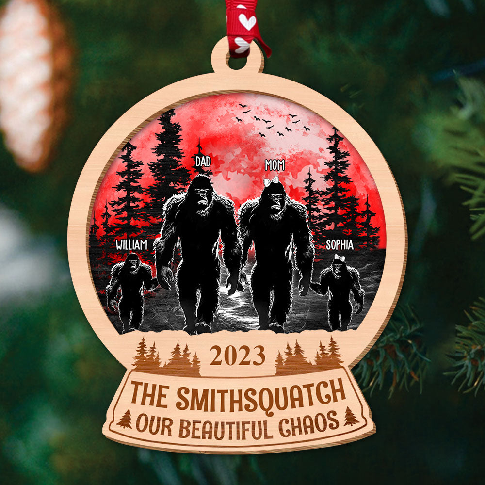 Big Foot Family Personalized 2 Layers Wooden Ornament Gifts For Family, Unique Christmas Gifts, Christmas Tree Decorations