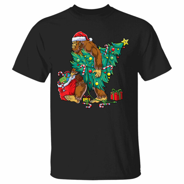 Bigfoot Christmas Tree Lights Xmas Boys Men Sasquatch Lovers Shirt - Image 4