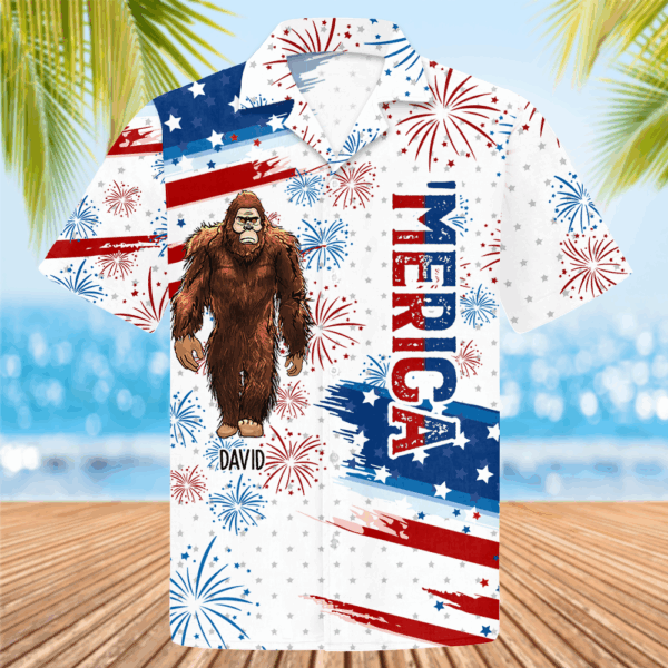 Bigfoot Patriotic - Papasquatch, Like A Grandpa, Just Way More Squatchy - Personalized Bigfoot Patriotic Hawaiian Shirt - Image 2