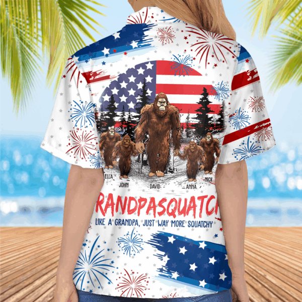 Bigfoot Patriotic - Papasquatch, Like A Grandpa, Just Way More Squatchy - Personalized Bigfoot Patriotic Hawaiian Shirt - Image 5