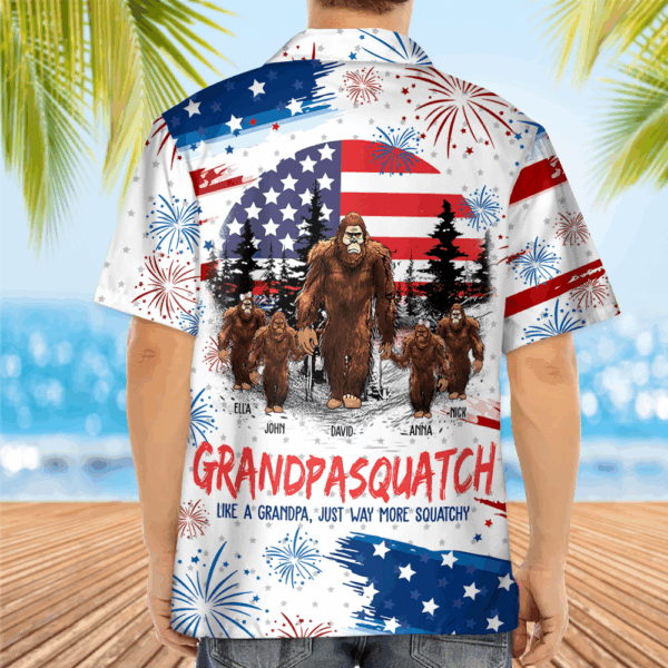 Bigfoot Patriotic - Papasquatch, Like A Grandpa, Just Way More Squatchy - Personalized Bigfoot Patriotic Hawaiian Shirt - Image 3