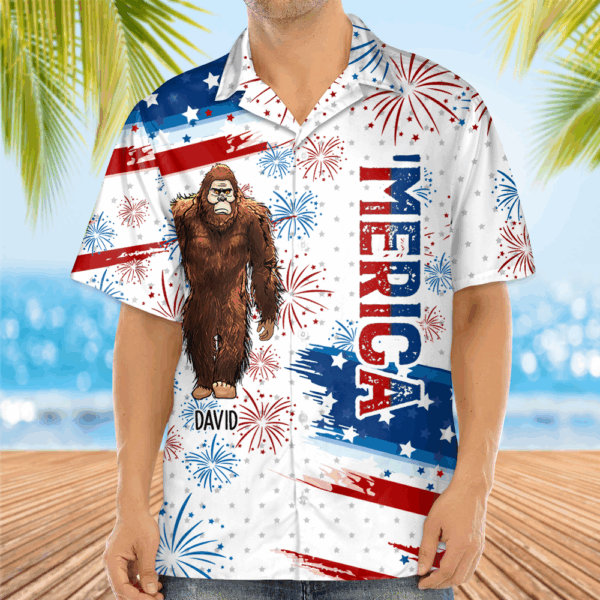 Bigfoot Patriotic - Papasquatch, Like A Grandpa, Just Way More Squatchy - Personalized Bigfoot Patriotic Hawaiian Shirt - Image 4