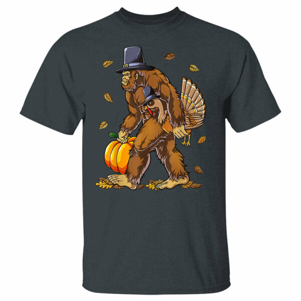 Bigfoot Pilgrim Turkey Pumpkin Thanksgiving Day Boys Men Shirt - Image 3