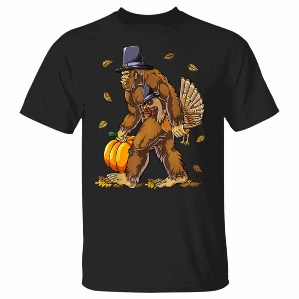 Bigfoot Pilgrim Turkey Pumpkin Thanksgiving Day Boys Men Shirt - Image 4