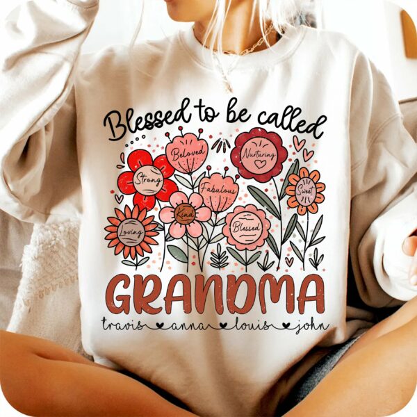 Blessed To Be Called Grandma - Personalized Floral Shirt For Grandma - Custom Kid Names NA04