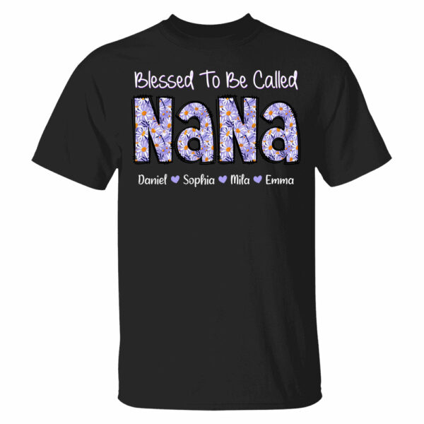Blessed To Be Called NaNa, Custom Nana Purple Daisy With Grandkids Mother's Day T-Shirt T1807 - Image 3