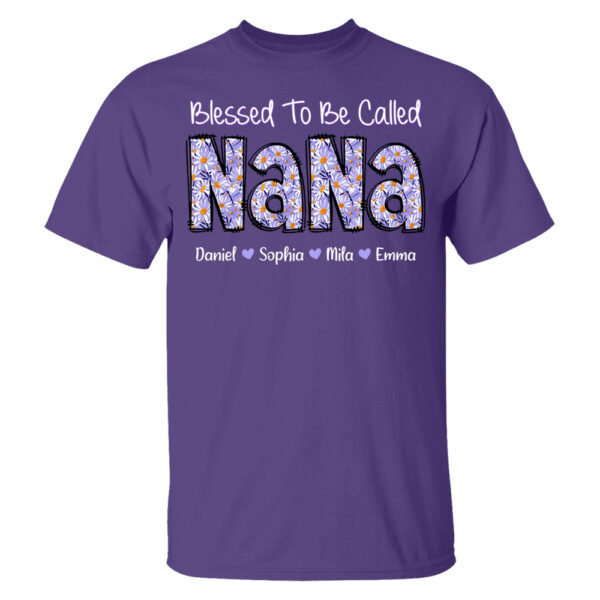 Blessed To Be Called NaNa, Custom Nana Purple Daisy With Grandkids Mother's Day T-Shirt T1807 - Image 2