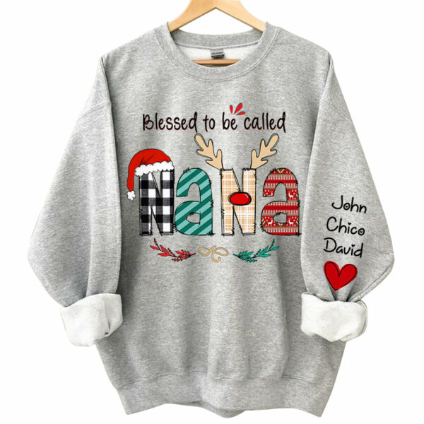 Blessed To Be Called Nana Personalized Sweatshirt - Custom Grandma and Grandkids Christmas Shirt - Image 2