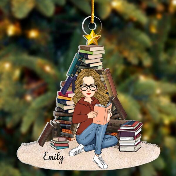 Books Christmas Tree Personalized Acrylic Ornament Gift For Book Lover, Reading Lovers