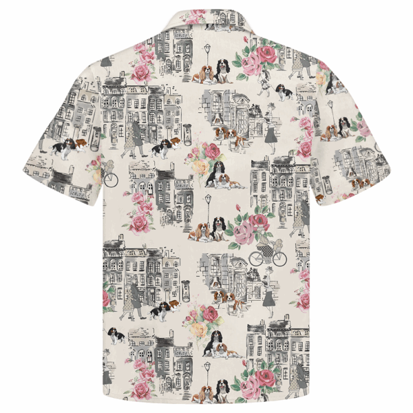 Border Collie Walking With Woman In Urban Hawaiian Shirt - Image 2