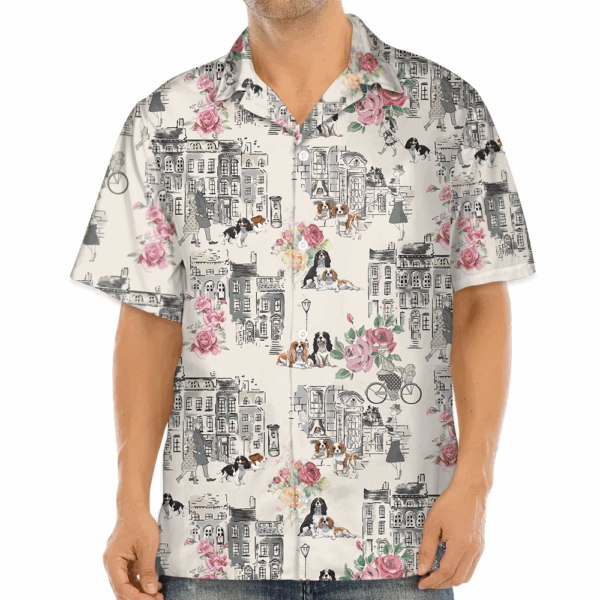 Border Collie Walking With Woman In Urban Hawaiian Shirt - Image 3