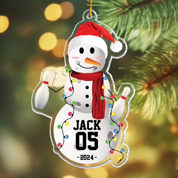 Bowling Snowman - Gifts For Players, Team, Boys - Personalized Acrylic Ornament - Image 4