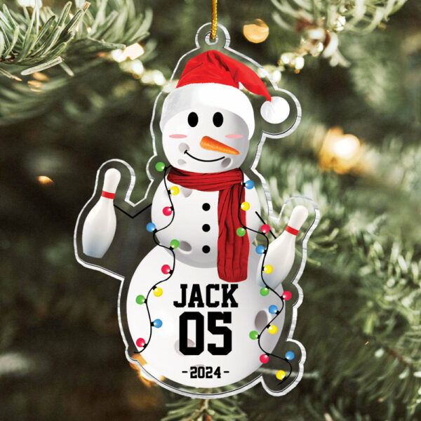 Bowling Snowman - Gifts For Players, Team, Boys - Personalized Acrylic Ornament