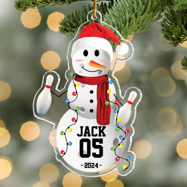 Bowling Snowman - Gifts For Players, Team, Boys - Personalized Acrylic Ornament - Image 3