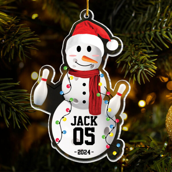 Bowling Snowman - Gifts For Players, Team, Boys - Personalized Acrylic Ornament - Image 2