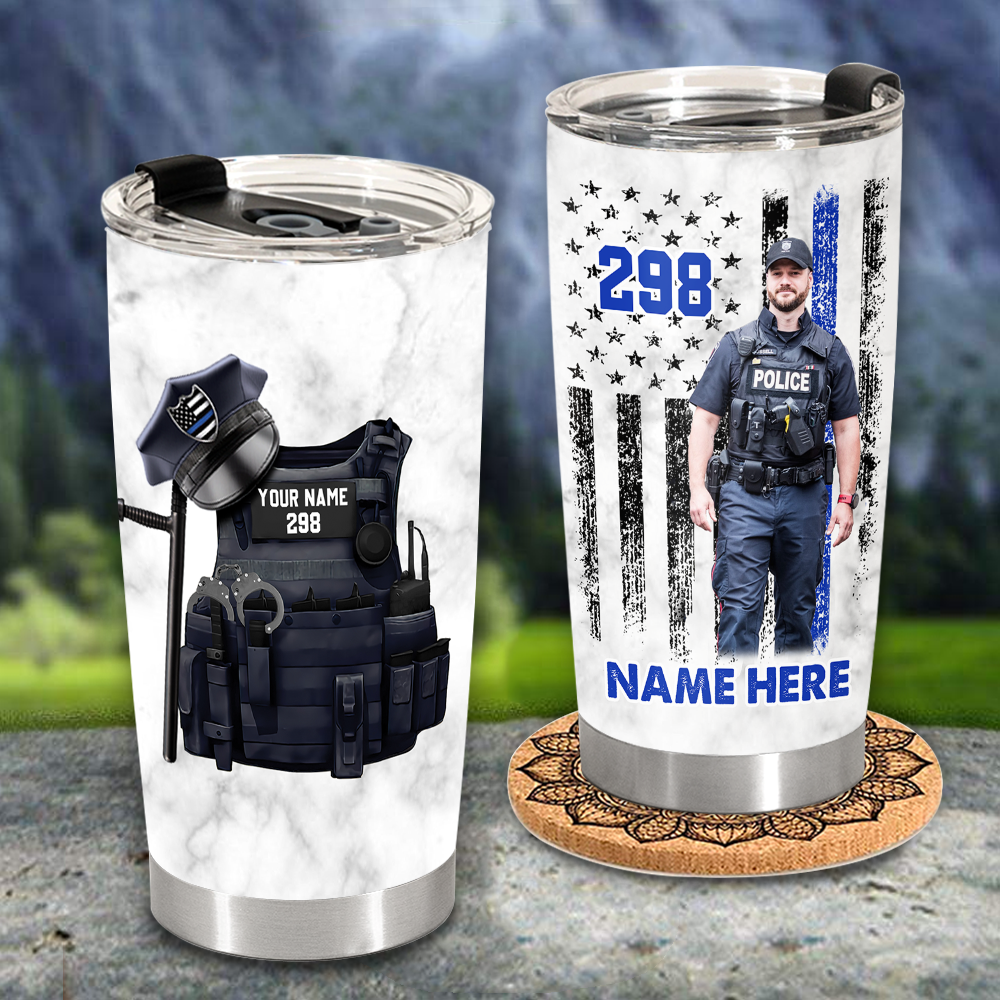 Bulletproof Thin Blue Line Personalized Tumbler Gift For Police - Custom Gifts For Policeman Police Officer