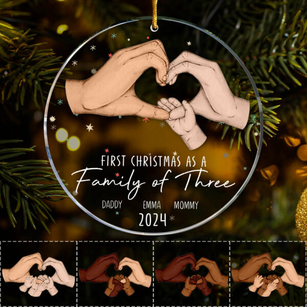 Celebrate First Christmas As A Family Of Three - Personalized Acrylic Ornament - Image 2