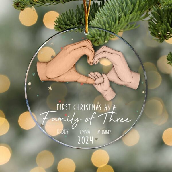 Celebrate First Christmas As A Family Of Three - Personalized Acrylic Ornament - Image 3
