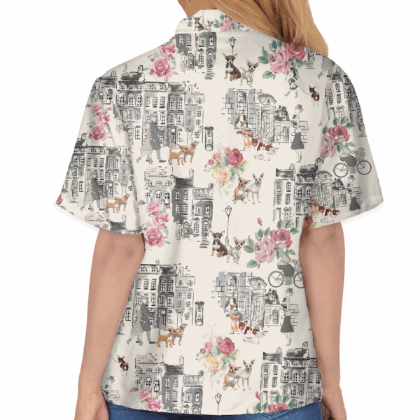 Chihuahua Walking With Woman In Urban Hawaiian Shirt - Image 6