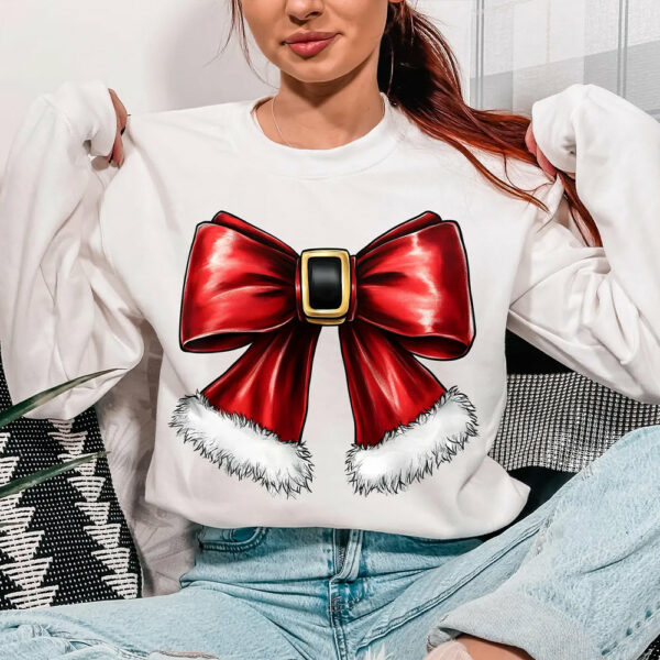 Christmas Coquette Bow Shirt, Christmas Santa Bow Gift - Image 2