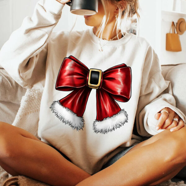 Christmas Coquette Bow Shirt, Christmas Santa Bow Gift