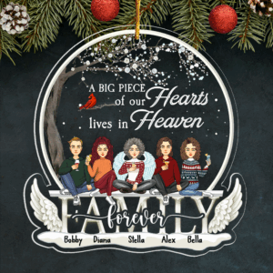 Christmas In Heaven Ornament - A Big Piece Of Our Heart Lives In Heaven Personalized Christmas Memorial Acrylic Ornament