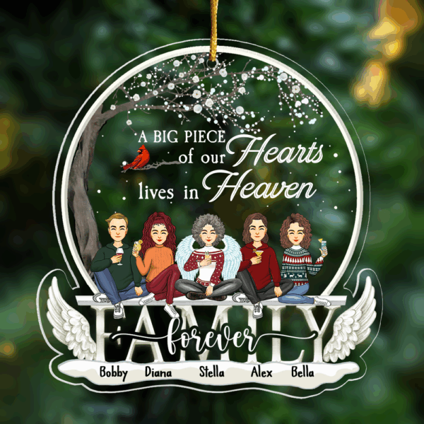 Christmas In Heaven Ornament - A Big Piece Of Our Heart Lives In Heaven Personalized Christmas Memorial Acrylic Ornament - Image 2