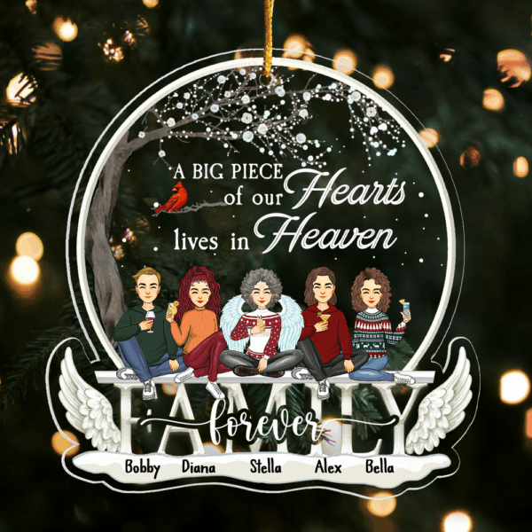 Christmas In Heaven Ornament - A Big Piece Of Our Heart Lives In Heaven Personalized Christmas Memorial Acrylic Ornament - Image 4