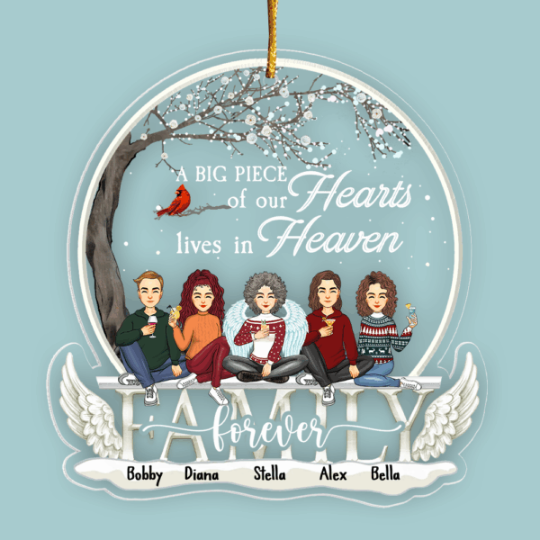 Christmas In Heaven Ornament - A Big Piece Of Our Heart Lives In Heaven Personalized Christmas Memorial Acrylic Ornament - Image 3