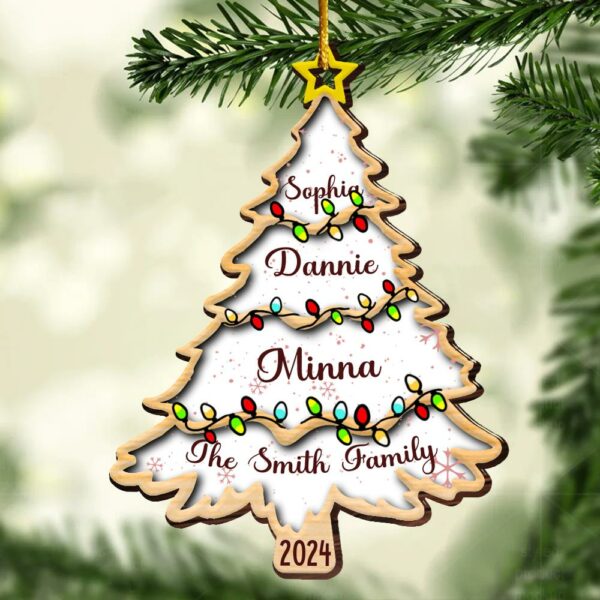 Christmas Tree With Family Names And Led Lights - Personalized Wooden Ornament - Image 5