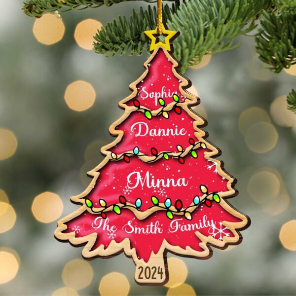 Christmas Tree With Family Names And Led Lights - Personalized Wooden Ornament - Image 2