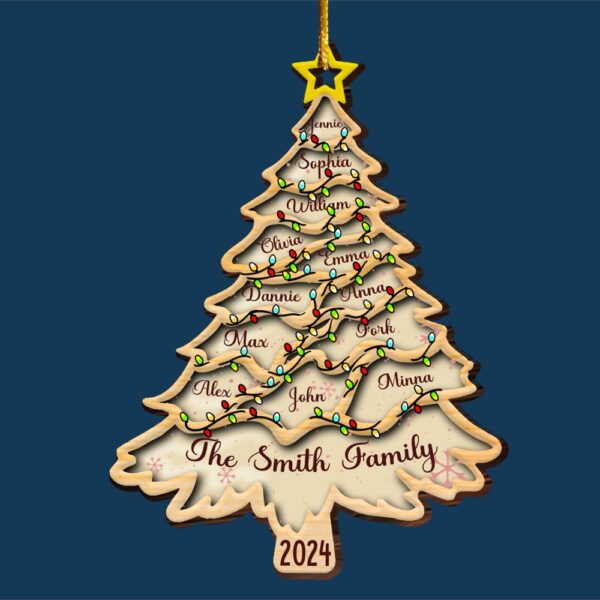 Christmas Tree With Family Names And Led Lights - Personalized Wooden Ornament - Image 4