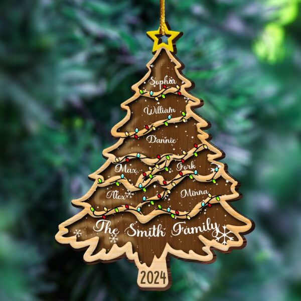 Christmas Tree With Family Names And Led Lights - Personalized Wooden Ornament - Image 3