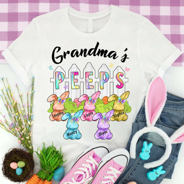 Colorful Grandma's Peeps Shirt - Personalized Bunny Shirt For Grandma Nana Mimi NA04