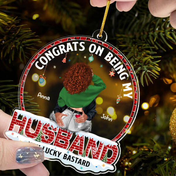 Congrats On Being My Husband You Lucky Bastard - Personalized Couple Ornament - Image 2